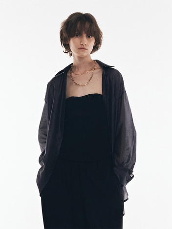 Back Slit See through Shirts (Charcoal)