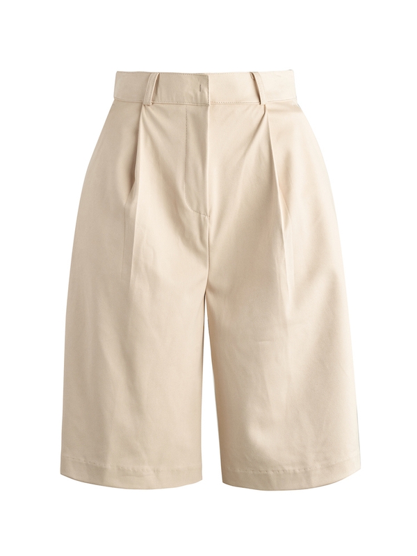 Pintuck Suede Bermuda Pants (Cream)