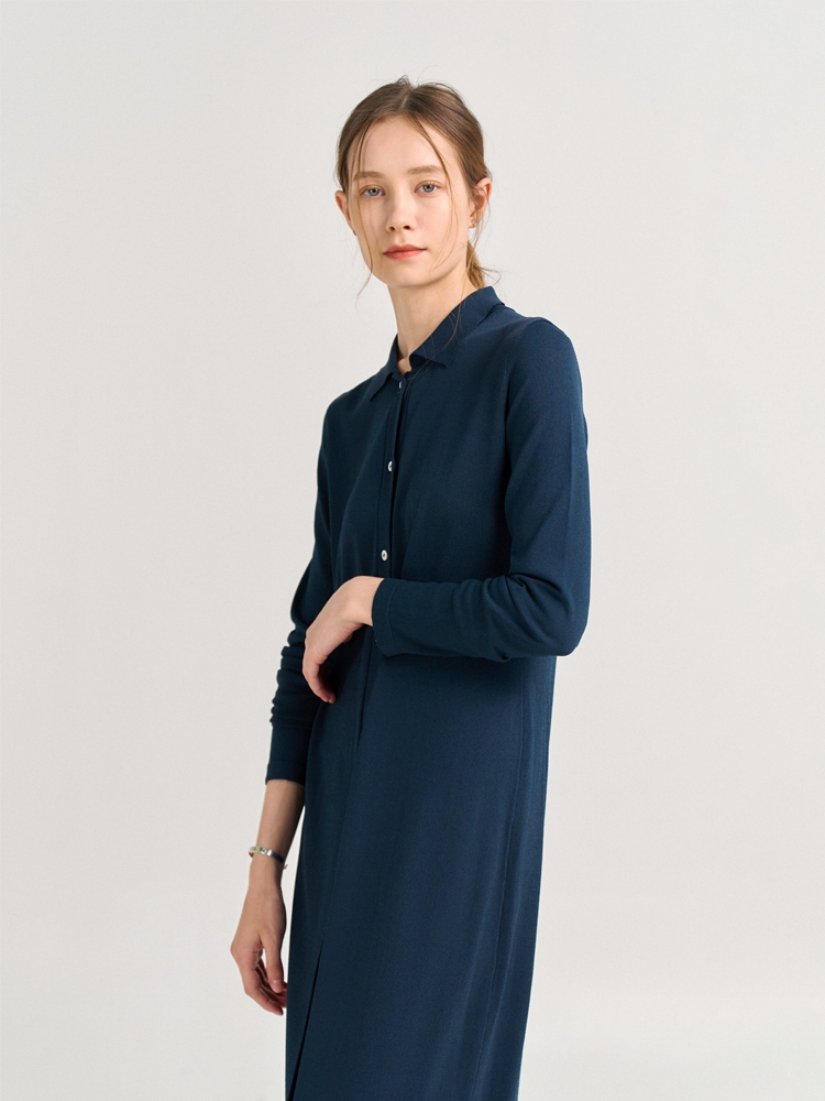 REGINA KNITTED SHIRT DRESS_PETROLIO