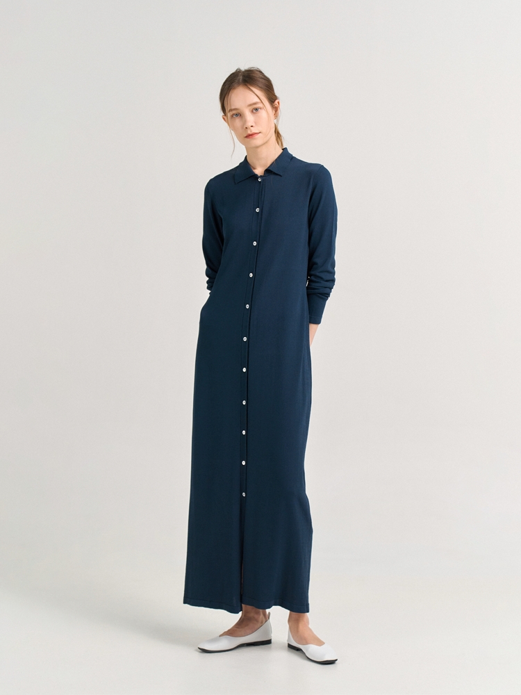 REGINA KNITTED SHIRT DRESS_PETROLIO