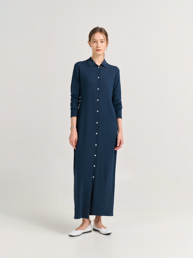 REGINA KNITTED SHIRT DRESS_PETROLIO