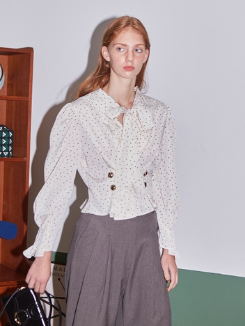 [LINE] Ribbon Button Blouse (Dot)