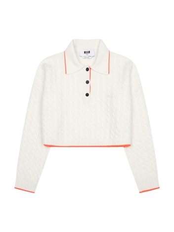 [MSGM] 여성 꼬임 무늬 니트 크롭 탑 화이트 MGM27FRKN509OW