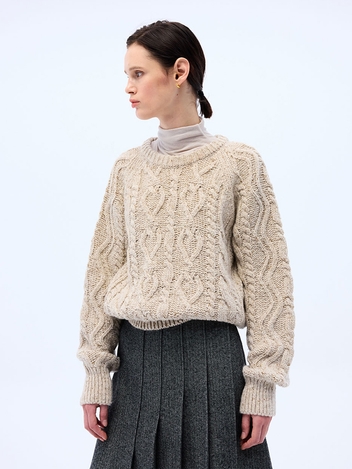 Heart fisher-cable wool knit-pullover