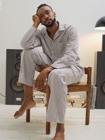 100% Cotton Pajamas for Unisex (Striped-Brown)