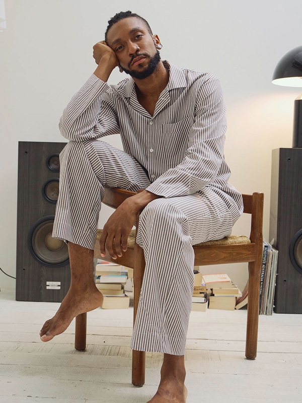 100% Cotton Pajamas for Unisex (Striped-Brown)