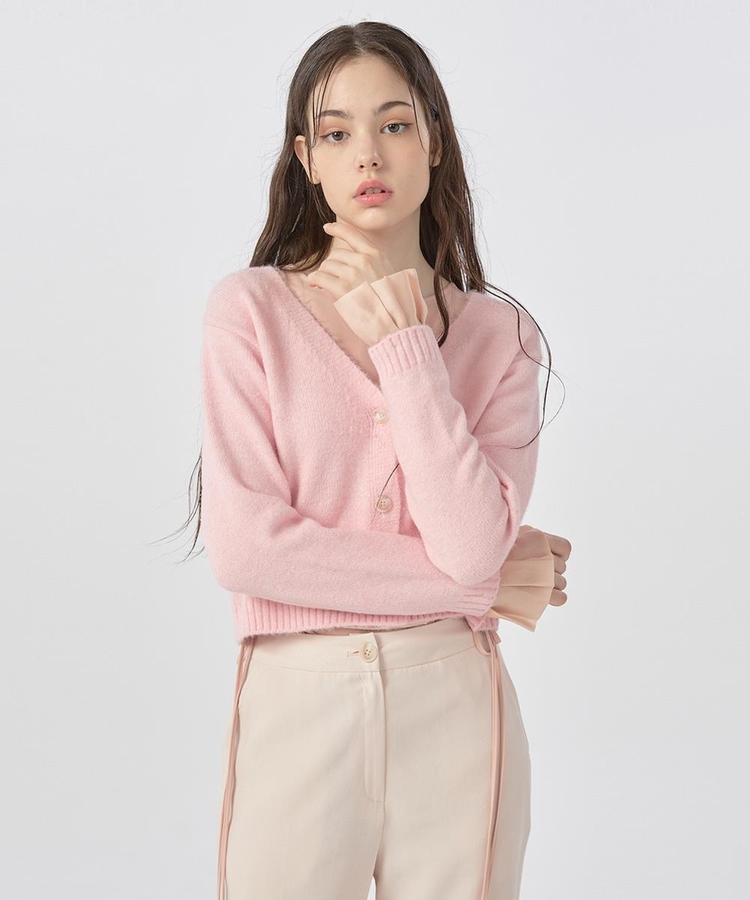 Pleated Sleeves Detail Cardigan Pink WBBFNT006PK