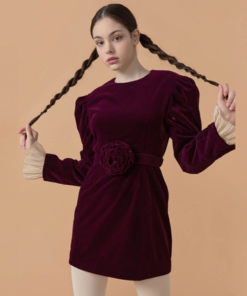 [22FW] Velvet Rose Corsage Belt - Burgundy