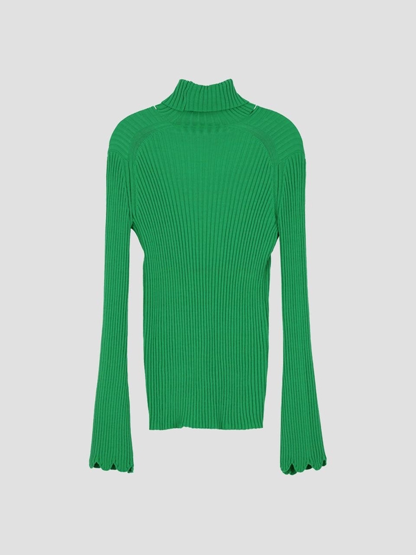 Bell Sleeves V-Neck Pollar Knit Top Green WBBFNT007GN