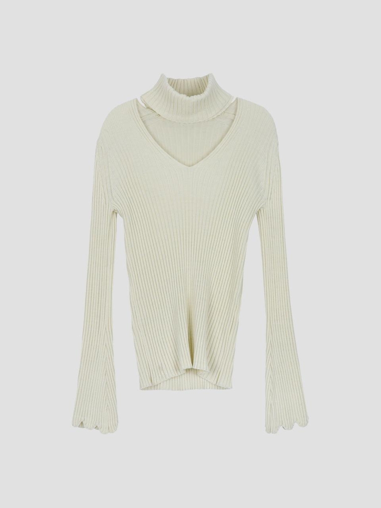 Bell Sleeves V-Neck Pollar Knit Top Ivory WBBFNT007IV