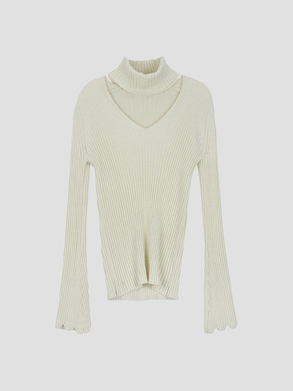 Bell Sleeves V-Neck Pollar Knit Top Ivory WBBFNT007IV