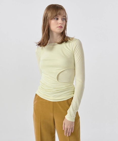 Cutout Layered T-Shirt Light Yellow WBBFTP019LY