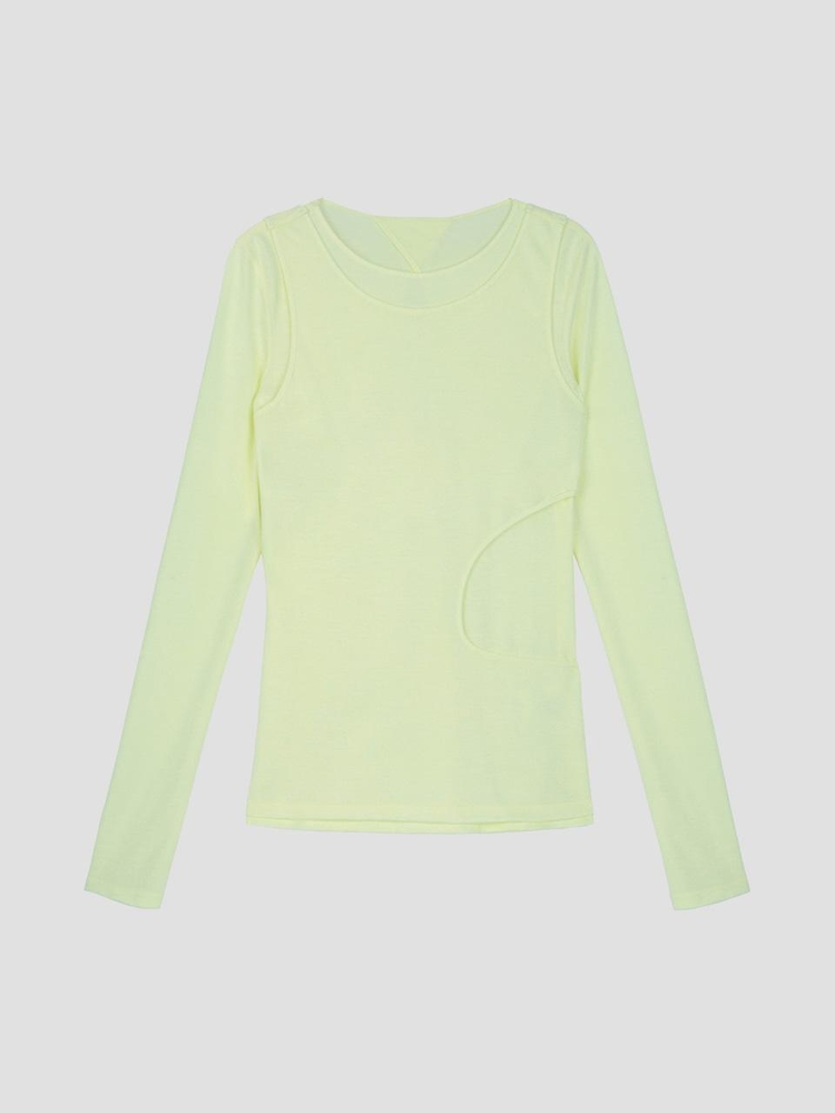 Cutout Layered T-Shirt Light Yellow WBBFTP019LY