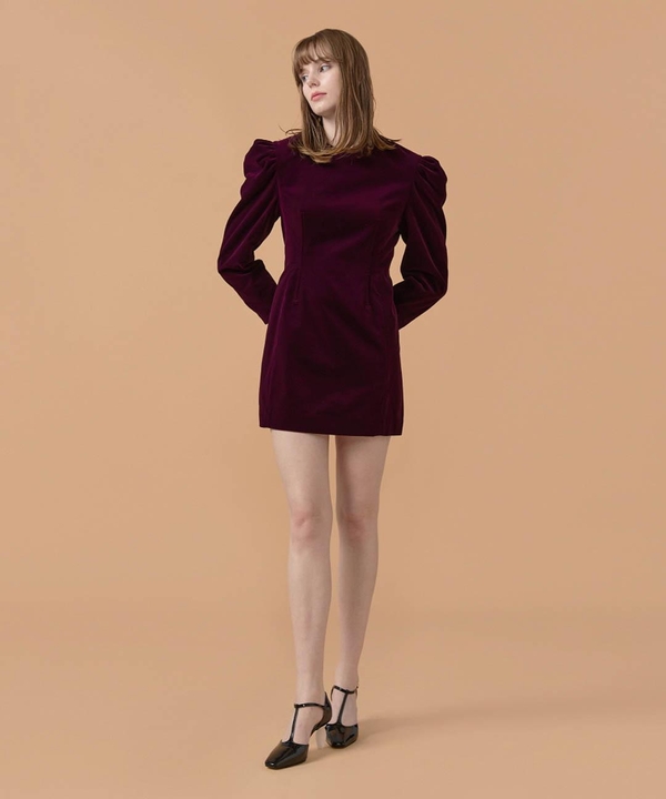 Signature Fitted Waist Velvet Dress Burgundy WBBFOP004BG