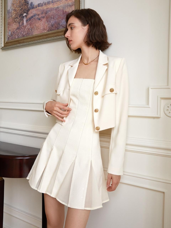 YY Mini gold snap short jacket & tube dress set