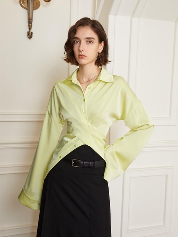 YY Crossed waistline long sleeve shirts