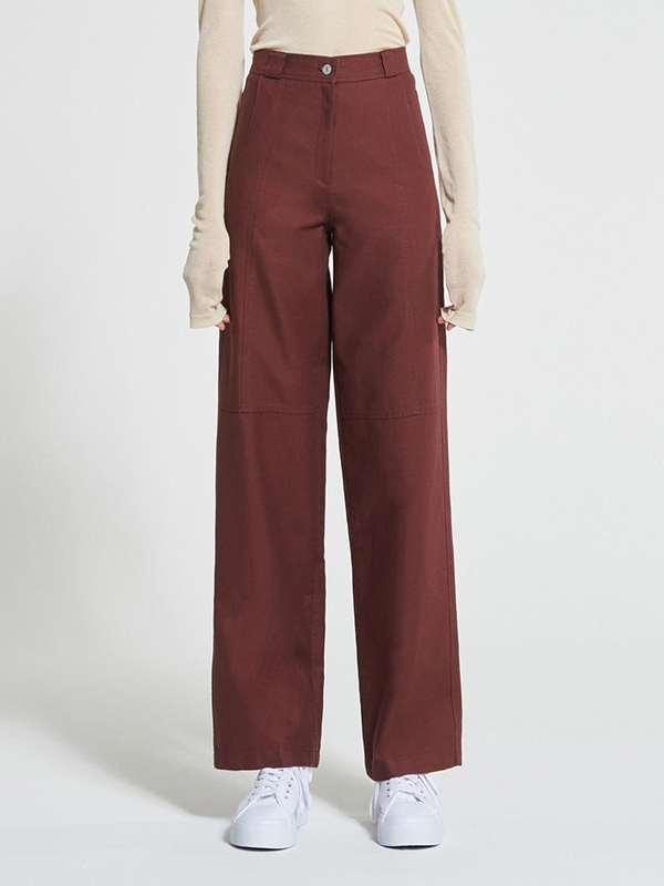 Stitch-Over Cotton Pants Burgundy WBAFPA007BR