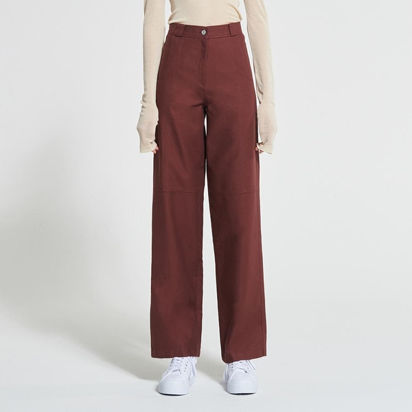 Stitch-Over Cotton Pants Burgundy WBAFPA007BR