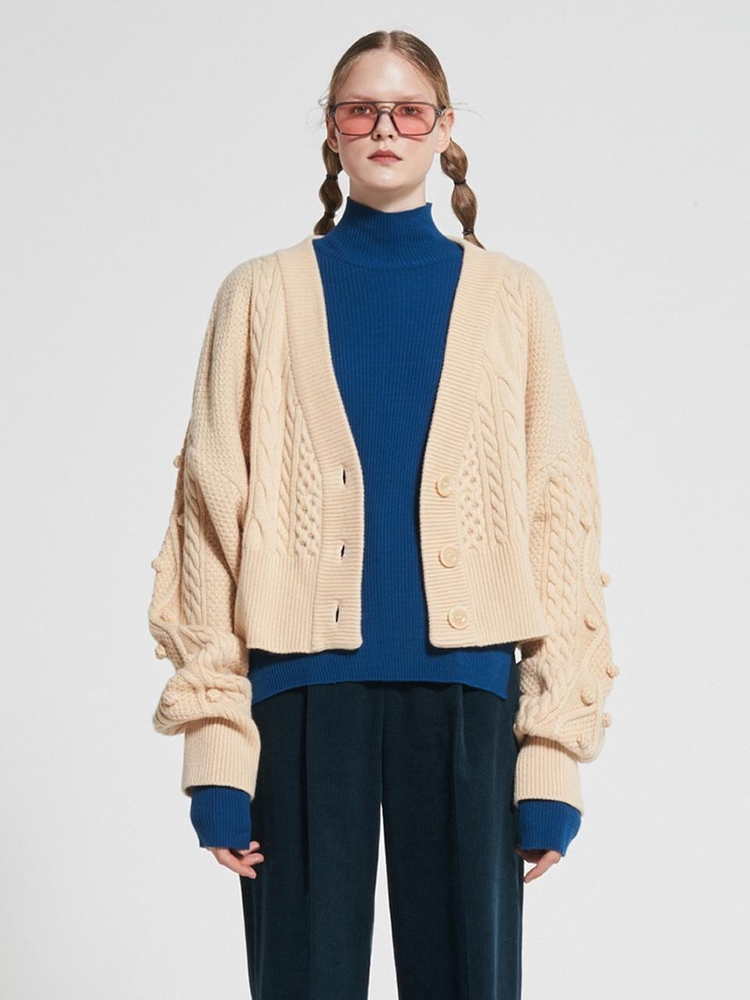 Tremming Long Sleeves Knit Cardigan Butter WBAFNT003BE