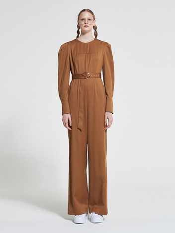 Belted Wool Jumpsuit Brown WBAFJS001BR