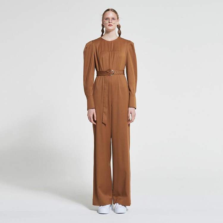 Belted Wool Jumpsuit Brown WBAFJS001BR