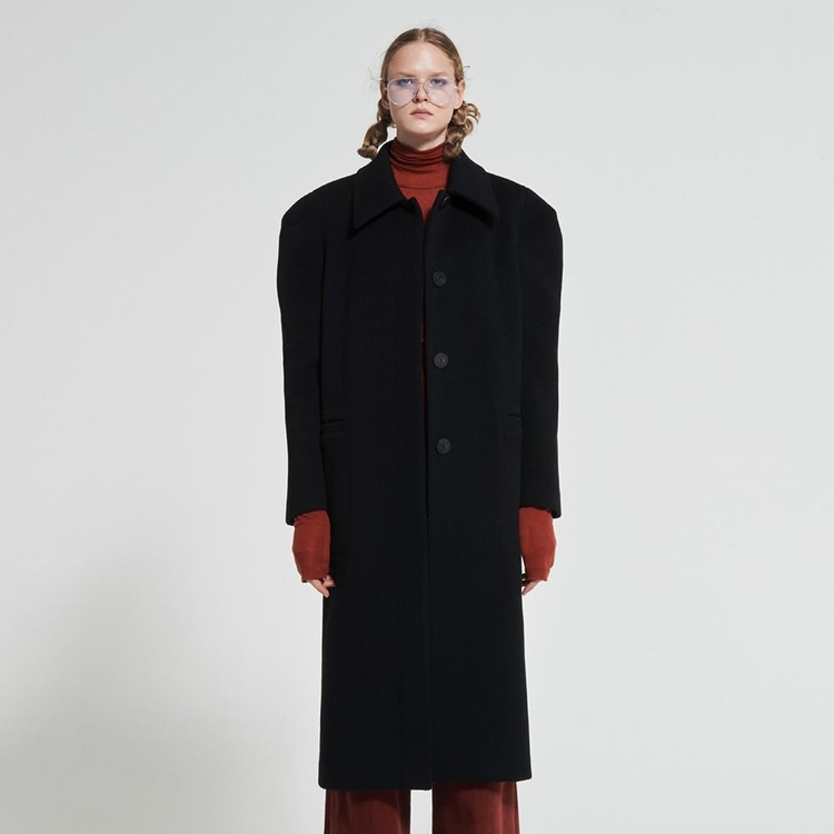 Wide Shoulder Wool Coat Black WBAFCT003BK