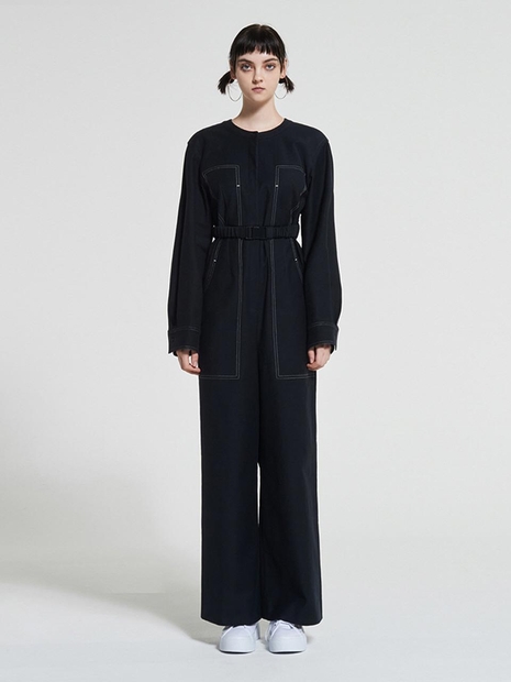 High Rise Cotton Jumpsuit Navy WBAFJS002NV