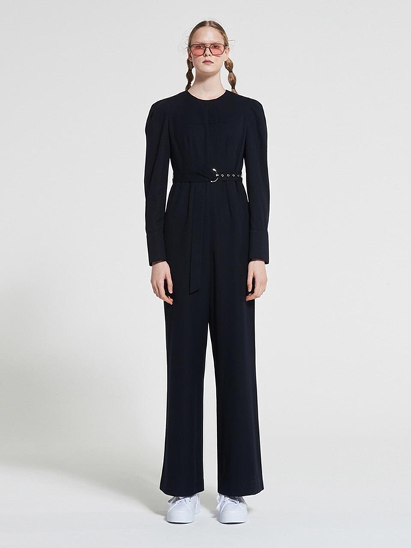 Belted Wool Jumpsuit Navy WBAFJS001NV