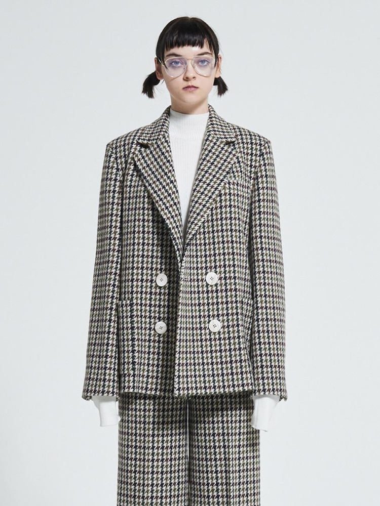 Double Button Wool Jacket Check WBAFJK002CK