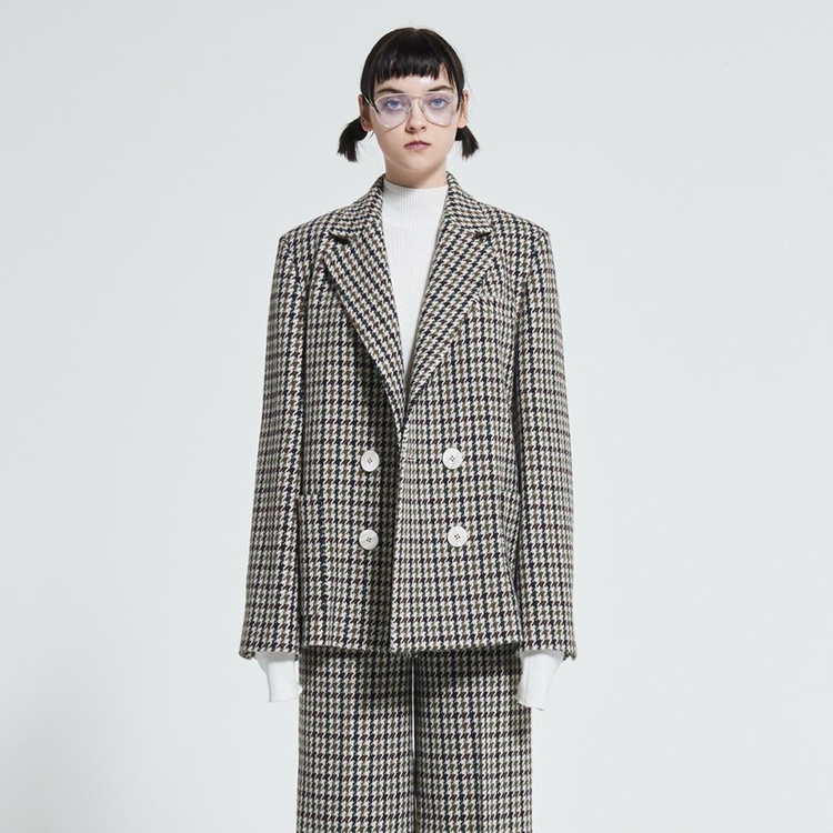 Double Button Wool Jacket Check WBAFJK002CK