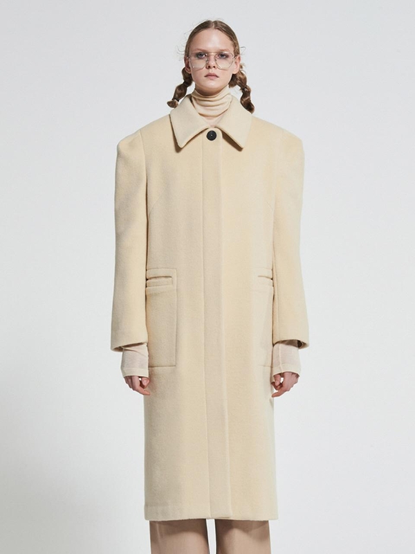 Wide Shoulder Wool Coat Beige WBAFCT003BE