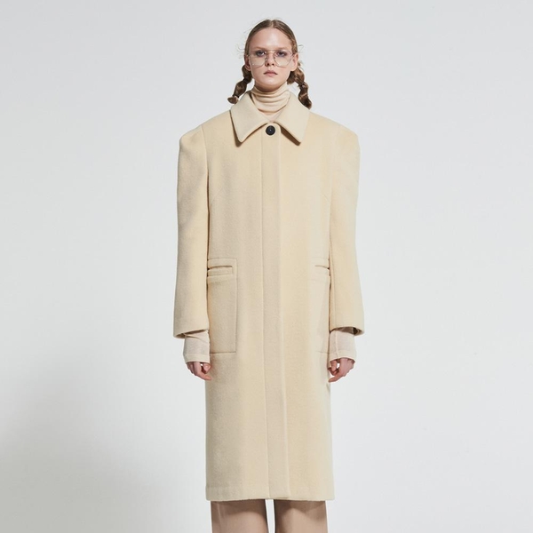 Wide Shoulder Wool Coat Beige WBAFCT003BE