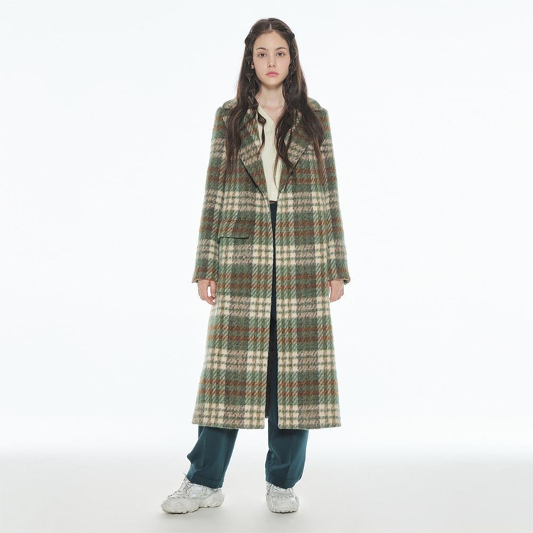 CHECKED MAXI COAT KHAKI MBBFBY01537