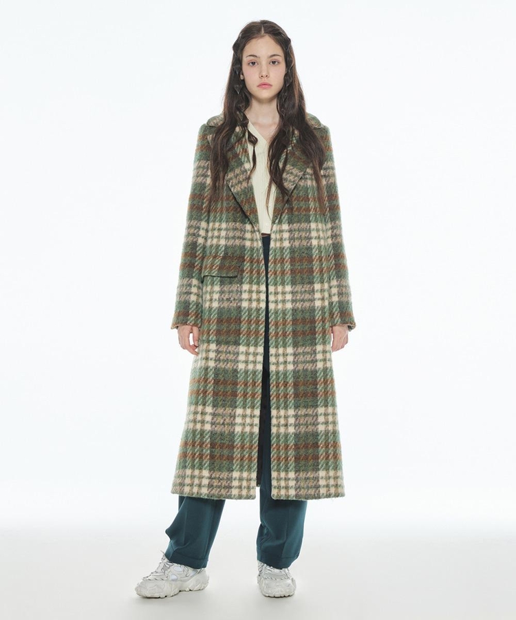 CHECKED MAXI COAT KHAKI MBBFBY01537