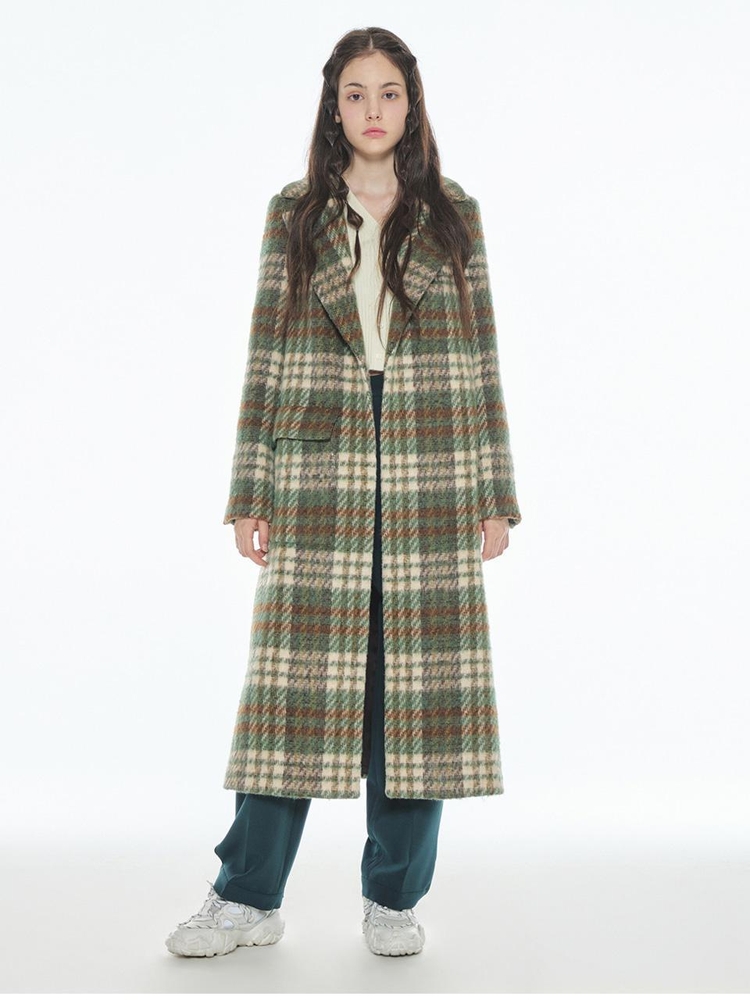 CHECKED MAXI COAT KHAKI MBBFBY01537