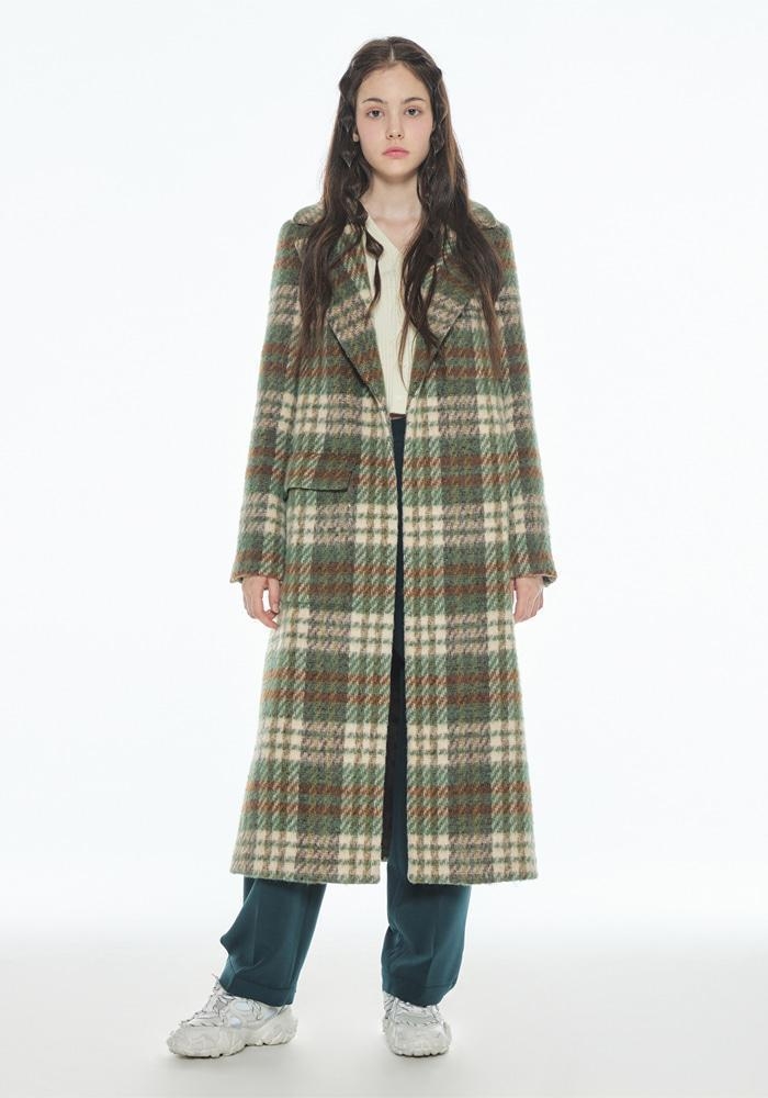 CHECKED MAXI COAT KHAKI MBBFBY01537