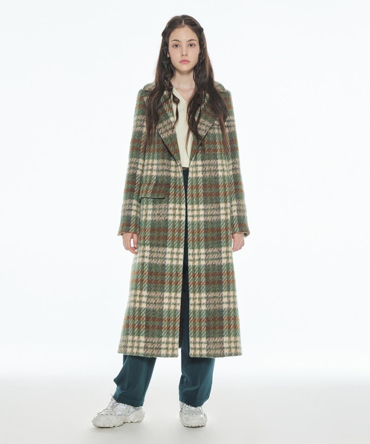 CHECKED MAXI COAT KHAKI MBBFBY01537