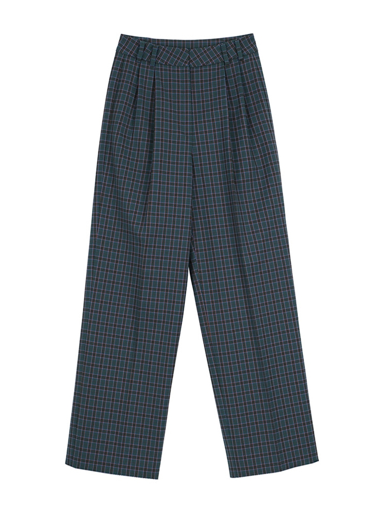 CHECK TWO TUCK SLACKS CHECK BLUEGREEN MTBAFPA00753