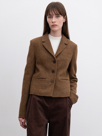 wool check cropped jacket (check)