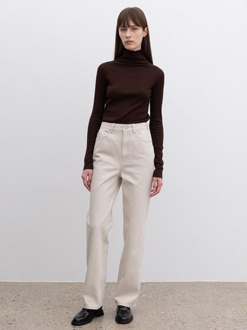 ribbed turtle-neck top (brown)