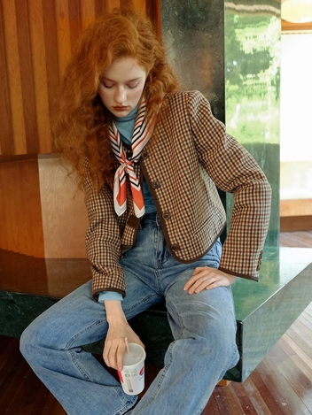 Cest Detachable europe stripe tweed jacket_brown