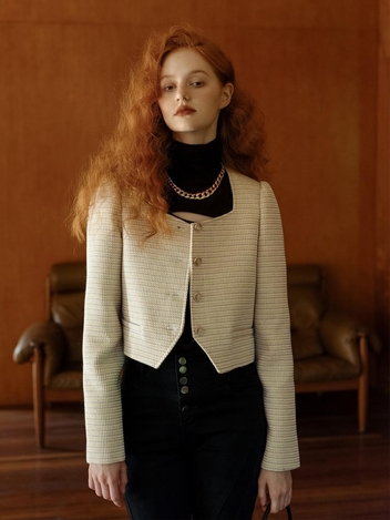 Cest Sqaure neck cut out modern chic jacket_white