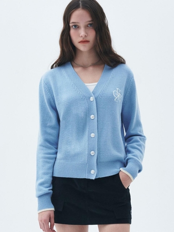 [22CW] 캐시미어 로고 자수 베이직 가디건_SKY BLUE