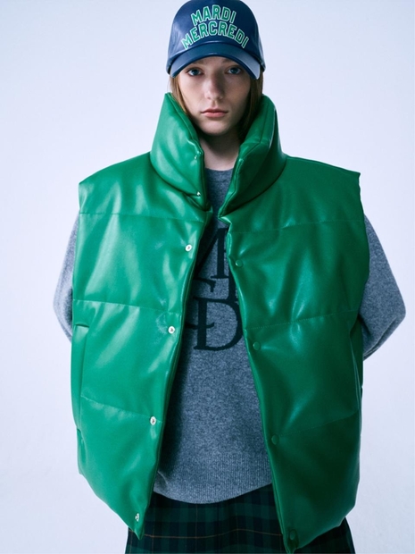 PADDED FAUX LEATHER VEST_GREEN