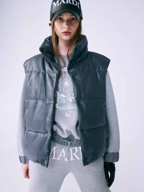 PADDED FAUX LEATHER VEST_CHARCOAL