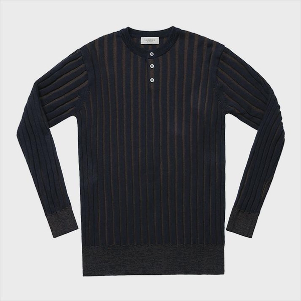 Reverse Combination Henly neck Knit (Navy & Brown)