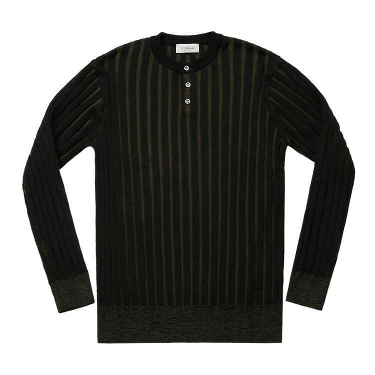 Reverse Combination Henly neck Knit (Black & Khaki)