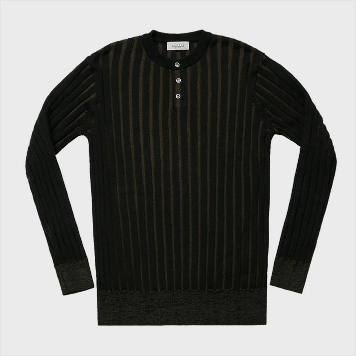 Reverse Combination Henly neck Knit (Black & Khaki)