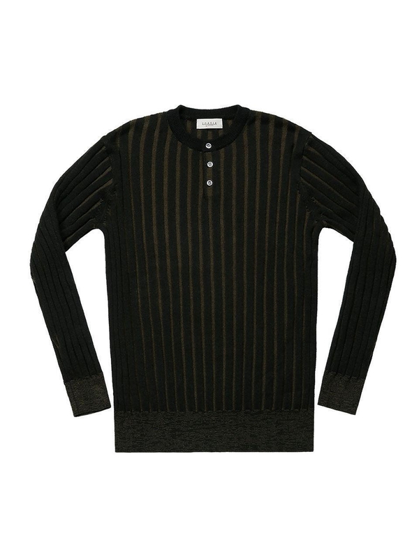 Reverse Combination Henly neck Knit (Black & Khaki)