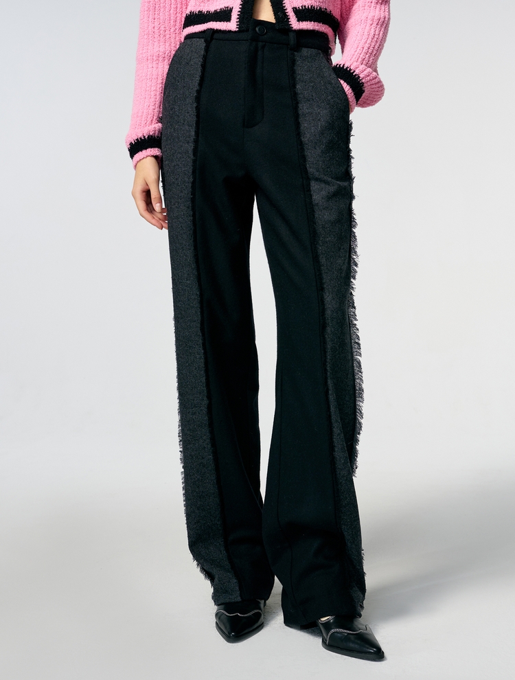 Color Block Fringe Pants, Black